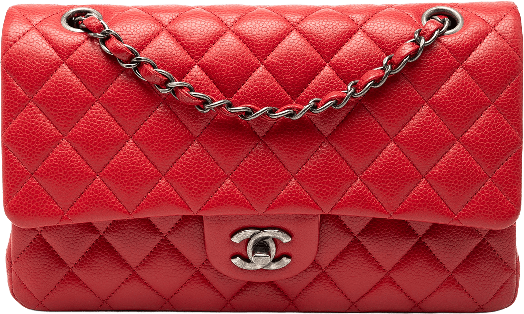 Chanel Medium Classic Caviar Double Flap, från Luxclusif, i färgen red.