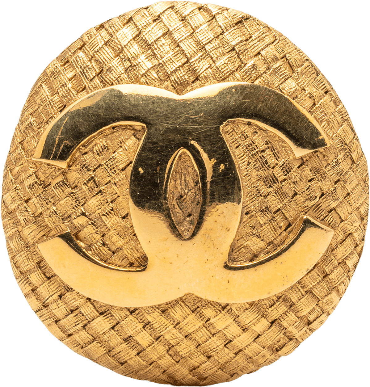 Chanel Cc Gold Plated Woven Round Brooch, från Luxclusif, i färgen gold.