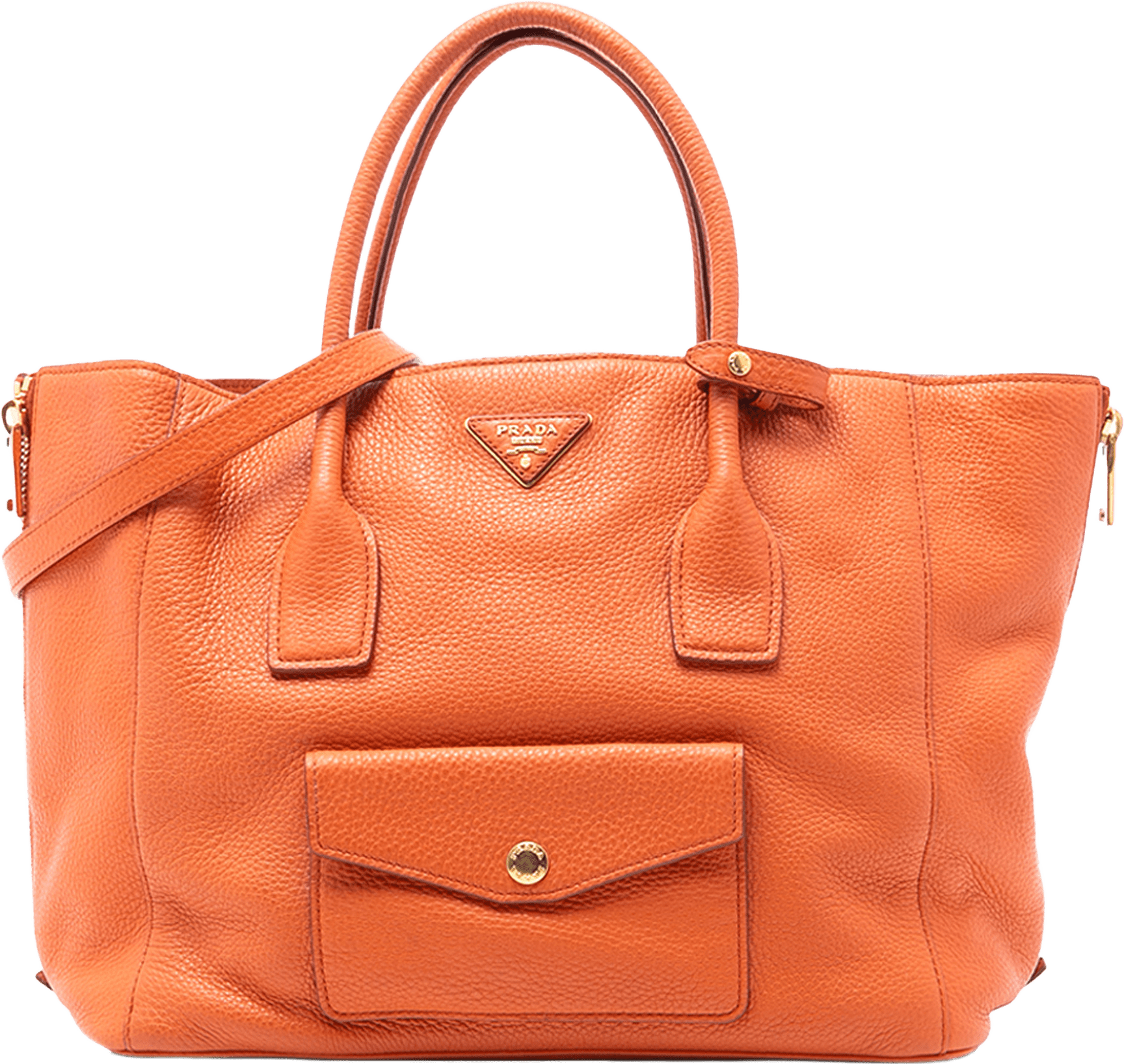 Prada Vitello Daino Side Zip Twin Pocket Open Convertible Tote, från Luxclusif, i färgen orange.