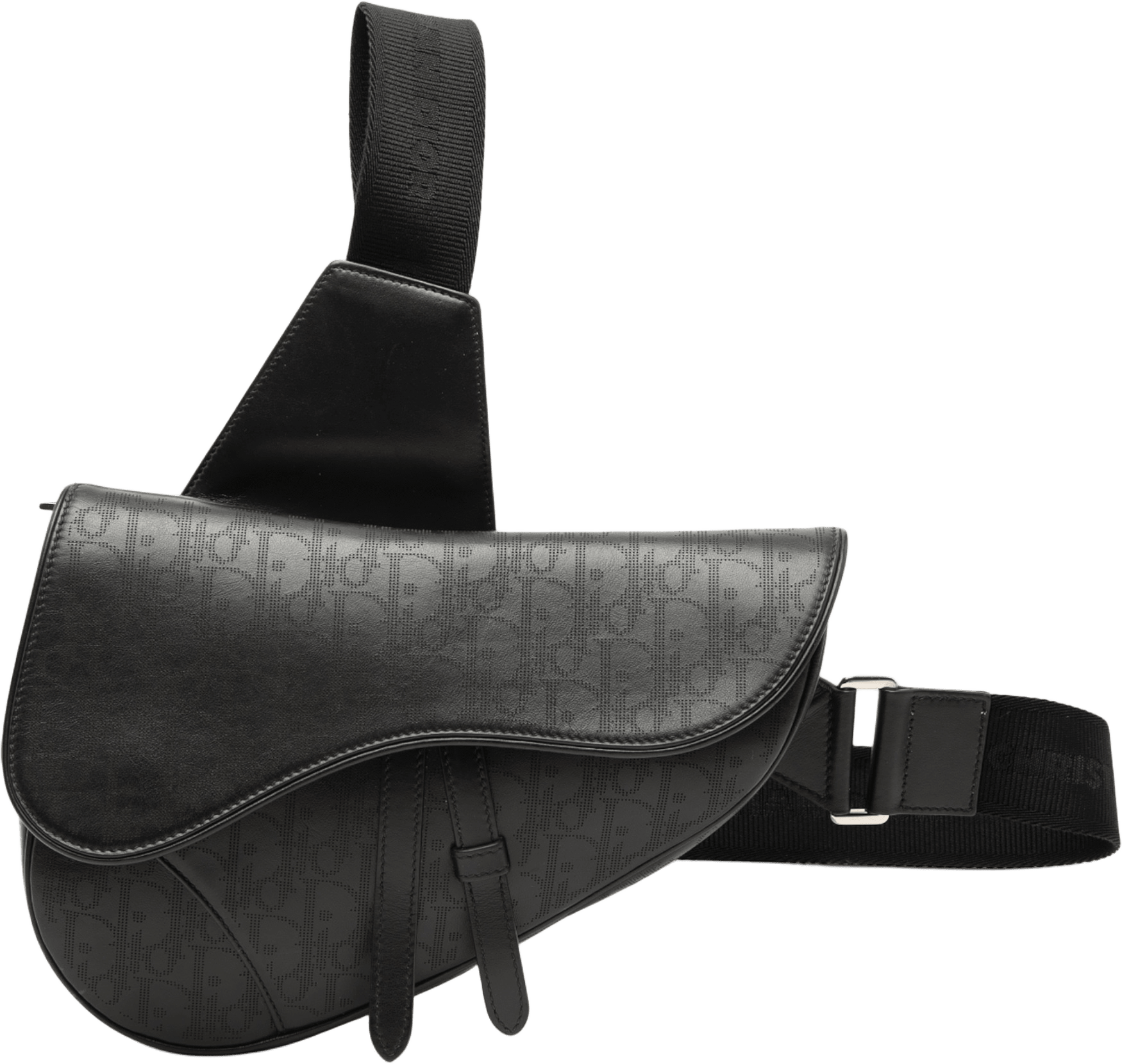 Dior Oblique Perforated Calfskin Galaxy Saddle Bag, från Luxclusif, i färgen black.