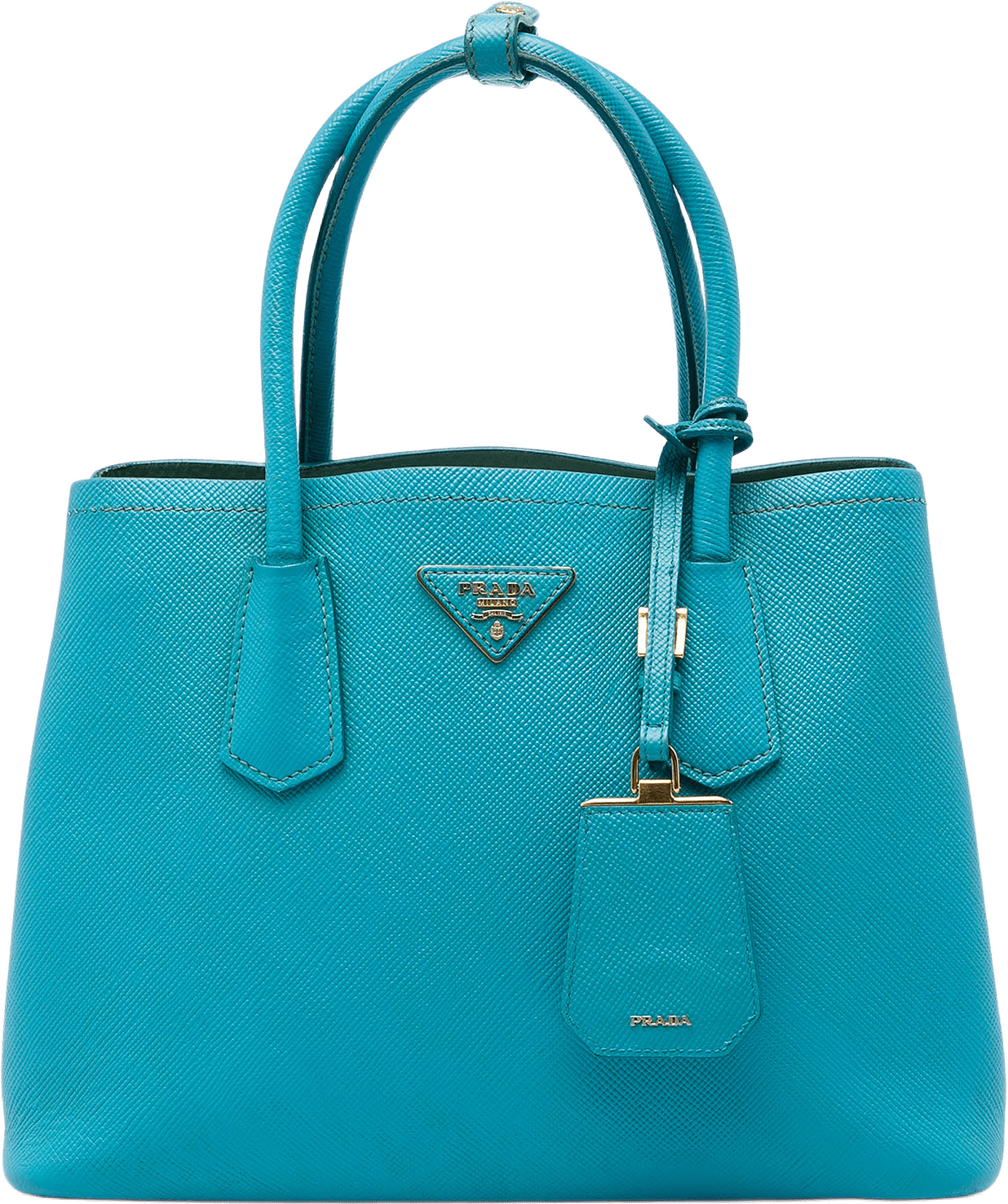 Prada Medium Saffiano Cuir Double Satchel, från Luxclusif, i färgen blå.
