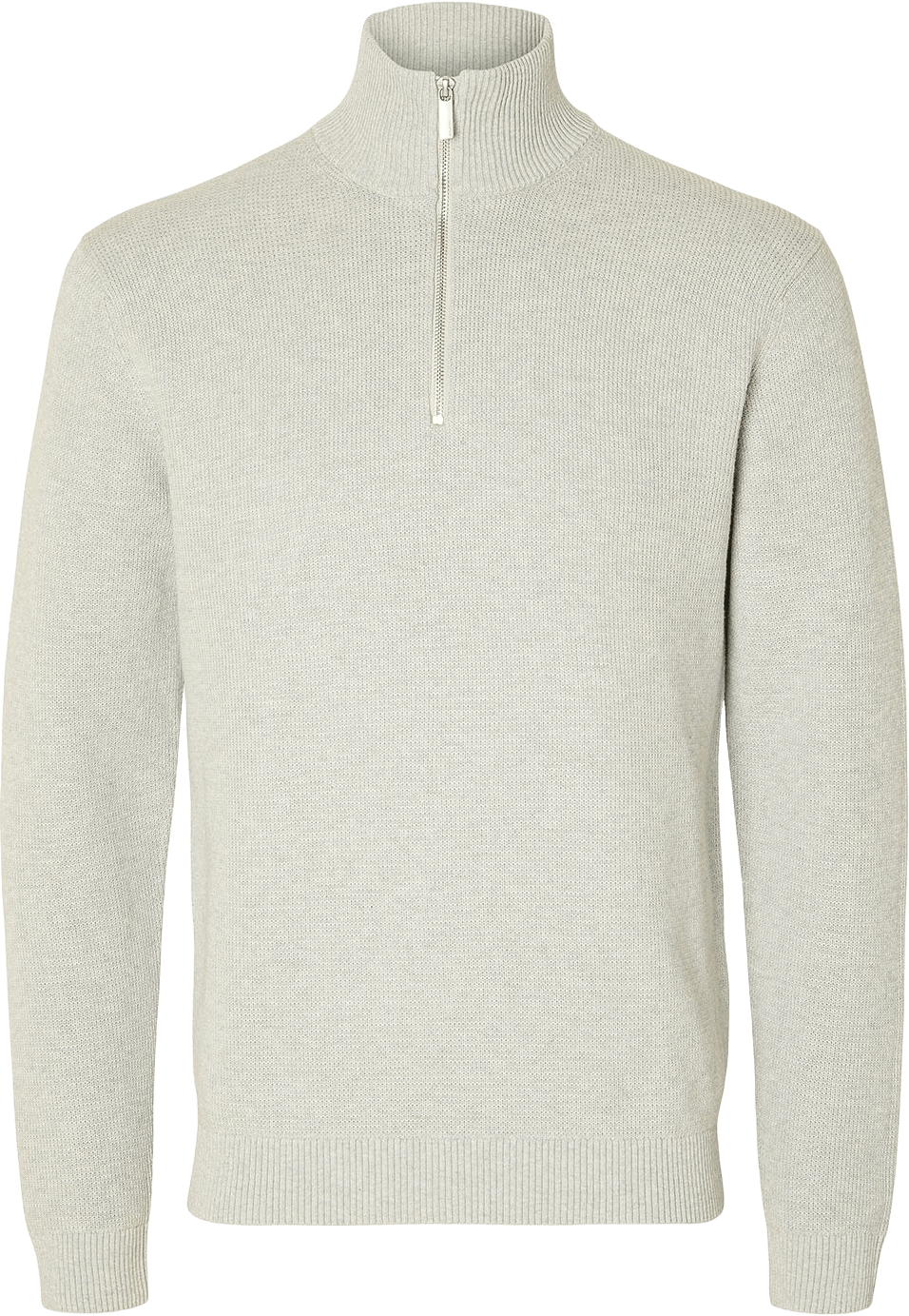 Stickad Tröja Half Zip DANE, från Selected Homme, i färgen Light Grey Melange.