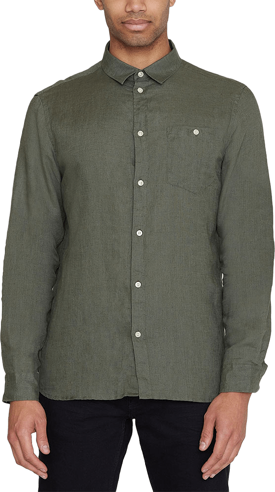 Regular linen shirt, från Knowledge Cotton Apparel, i färgen Burned Olive.