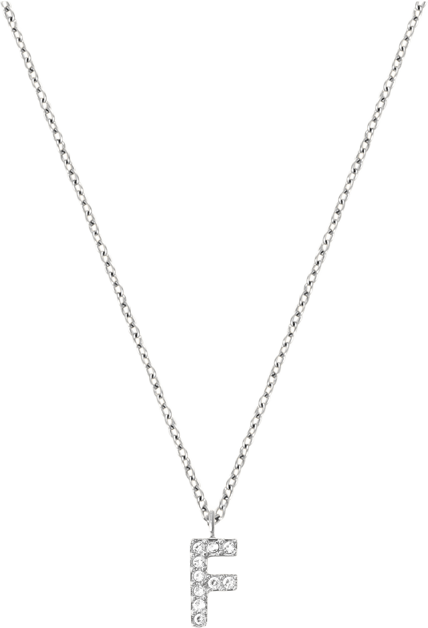 Petite Stone Letter F Steel Necklace, från Mockberg, i färgen Silver.