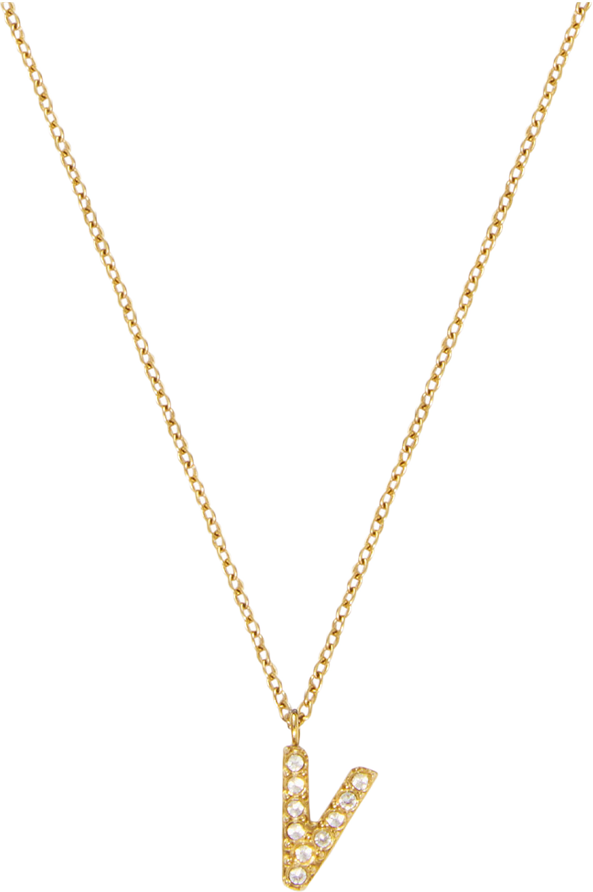 Petite Stone Letter V Gold Necklace, från Mockberg, i färgen Gold.