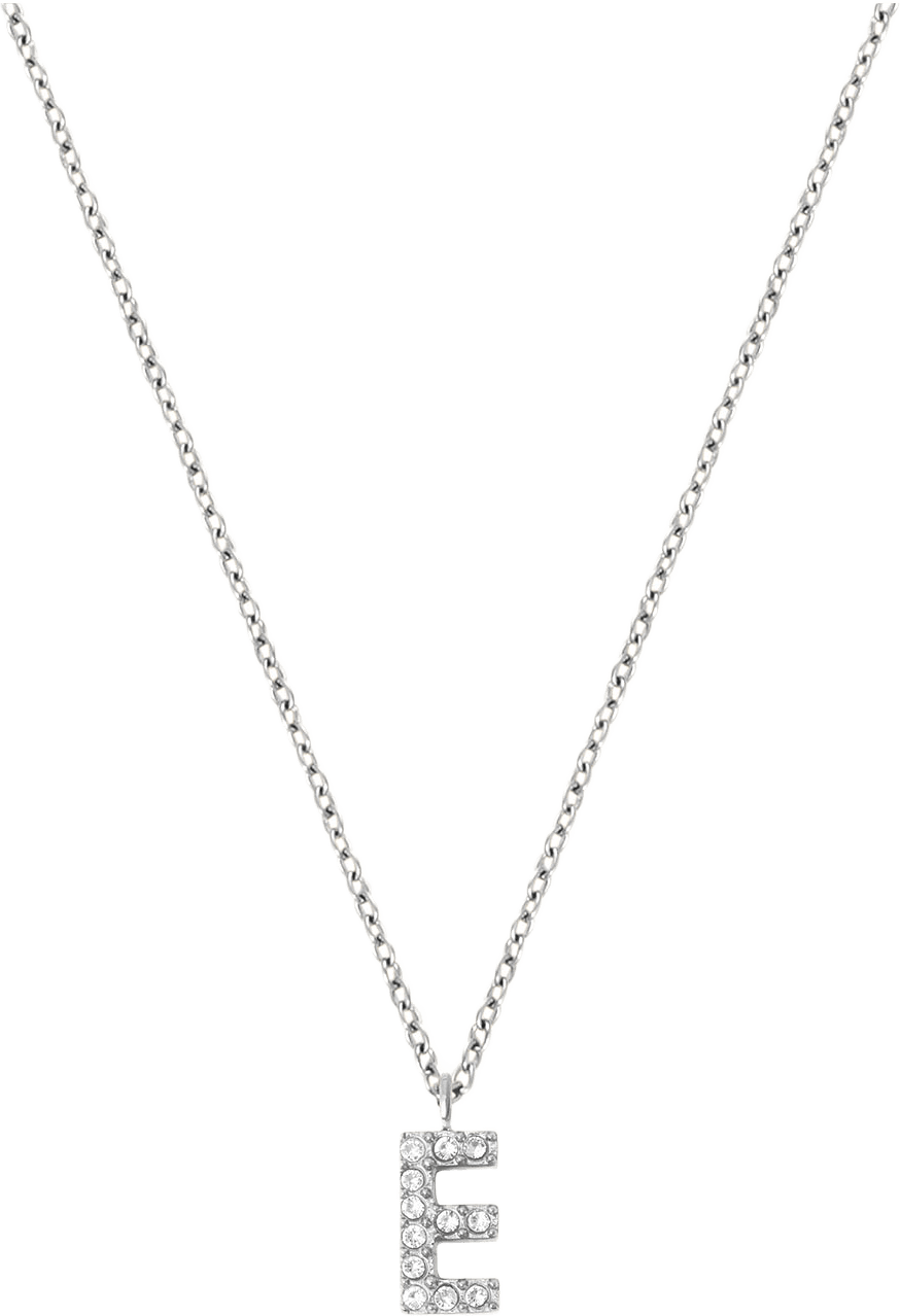 Petite Stone Letter E Steel Necklace, från Mockberg, i färgen Silver.