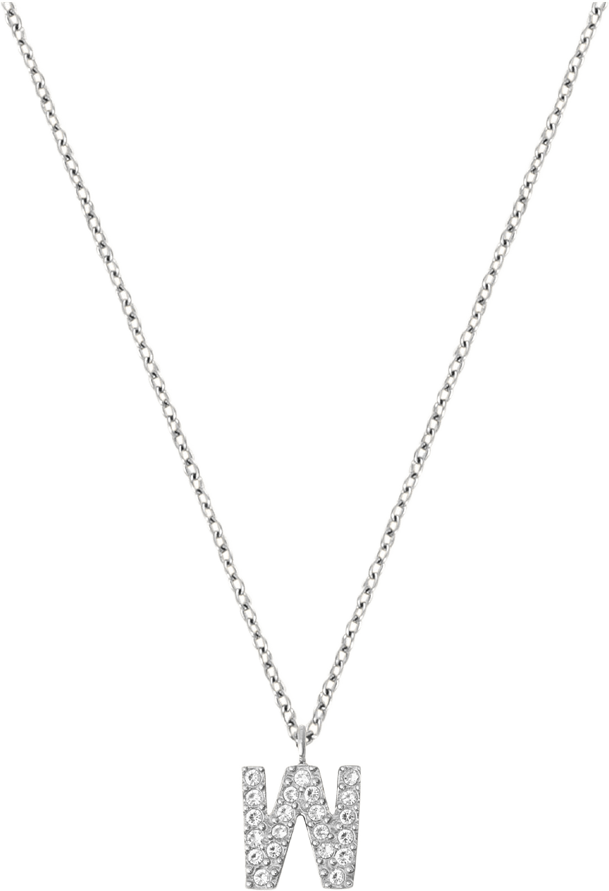 Petite Stone Letter W Steel Necklace, från Mockberg, i färgen Silver.