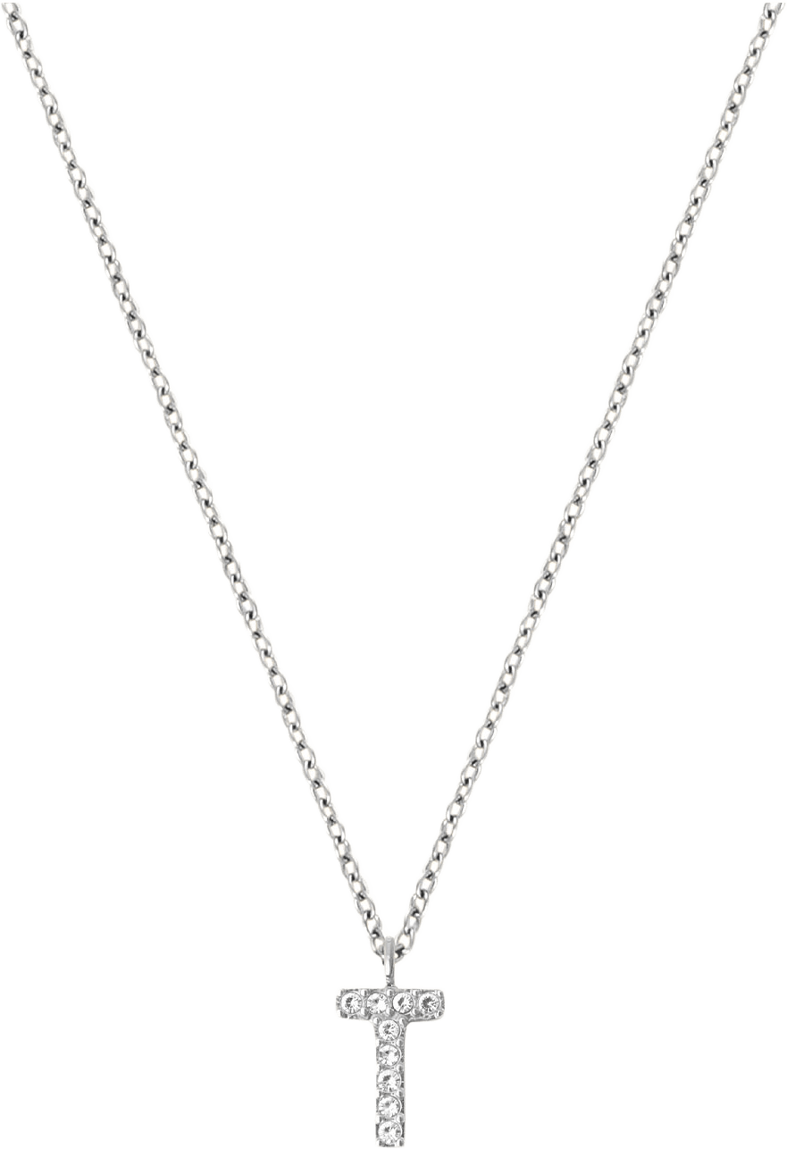 Petite Stone Letter T Steel Necklace, från Mockberg, i färgen Silver.