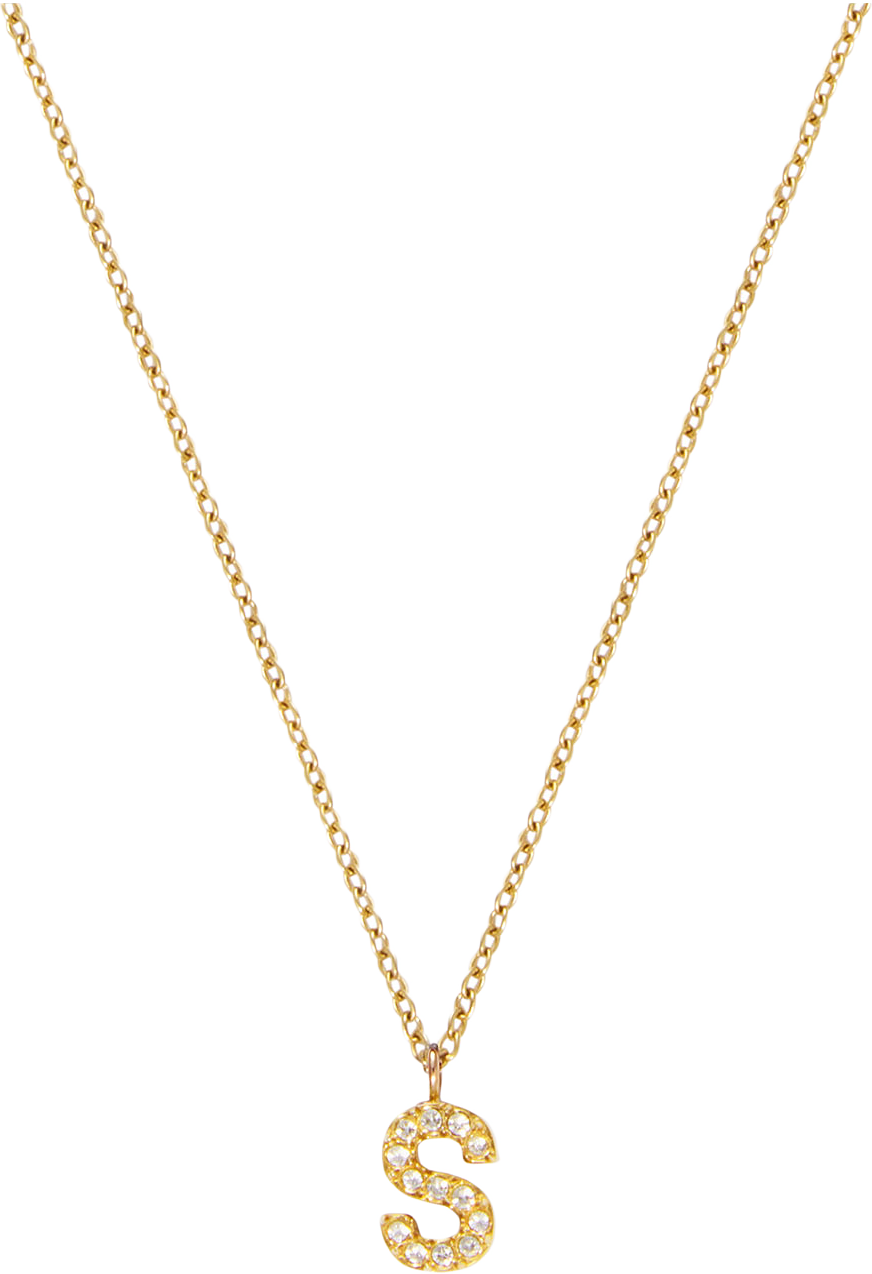 Petite Stone Letter S Gold Necklace, från Mockberg, i färgen Gold.