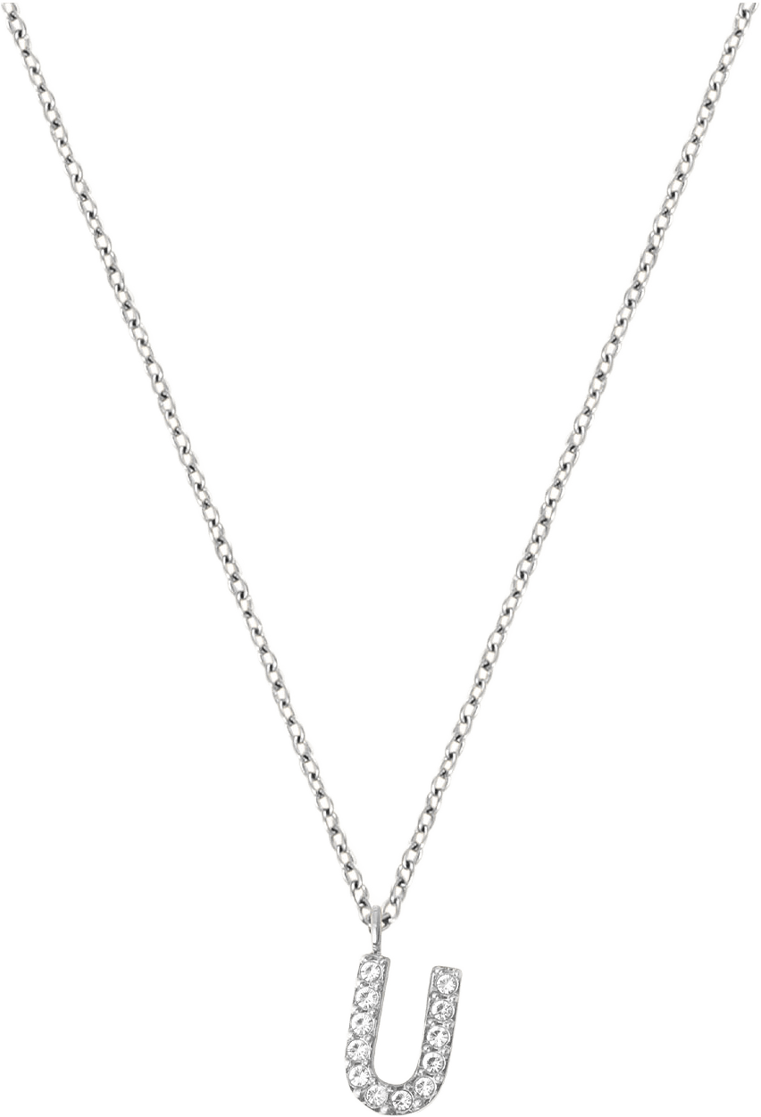 Petite Stone Letter U Steel Necklace, från Mockberg, i färgen Silver.