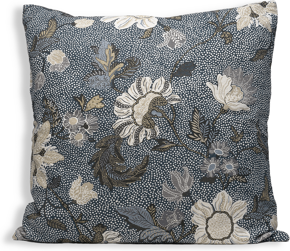 Cushion Cover 50x50 Denim Blue Flower Linen