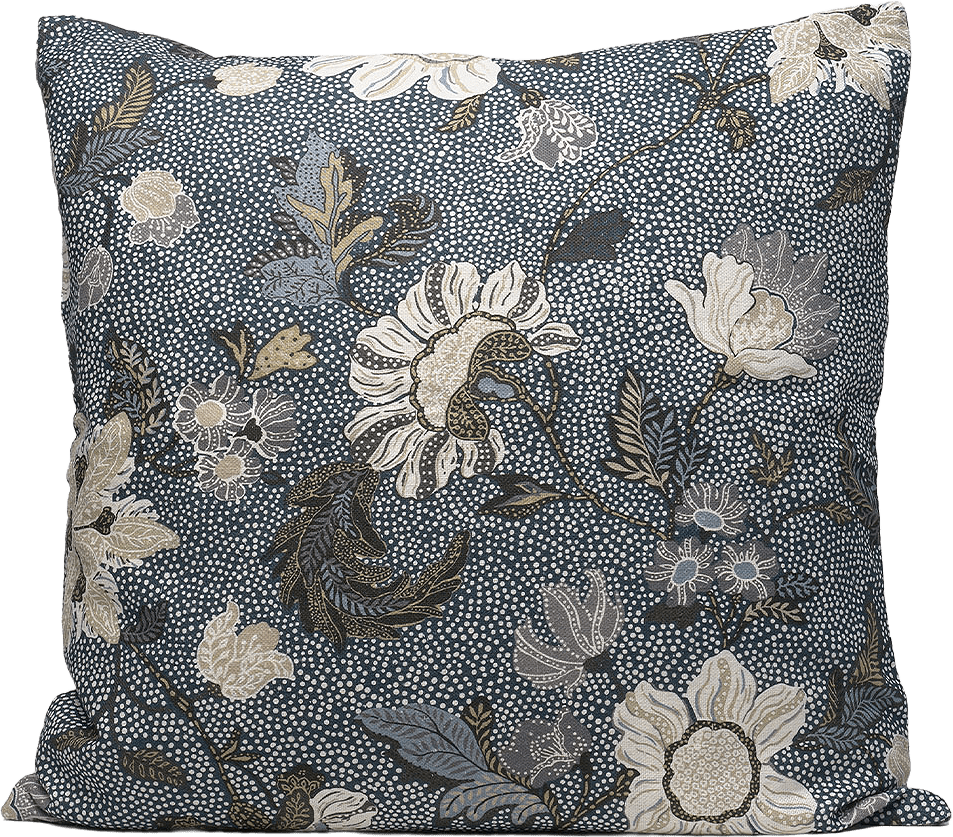 Cushion Cover 50x50 Denim Blue Flower Linen, från Ceannis, i färgen Denim Blue.