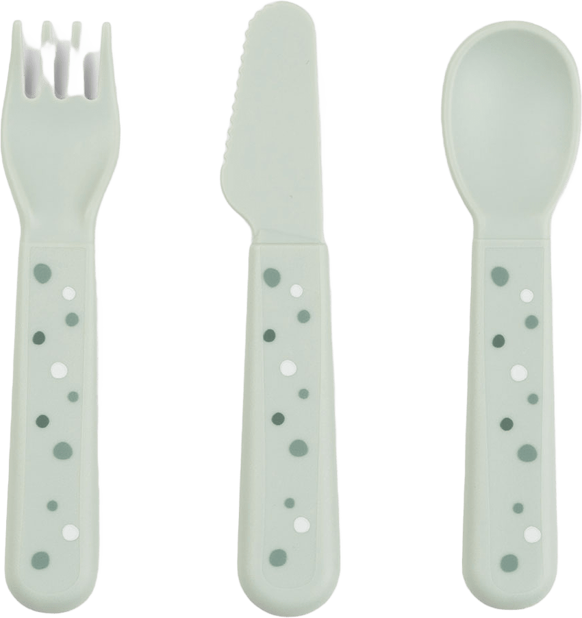 Foodie cutlery set Happy dots Green, från Done by Deer, i färgen Green.