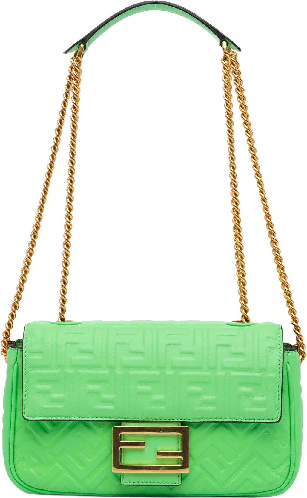 Fendi Zucca Embossed Leather Chain Midi Baguette, från Luxclusif, i färgen grön.