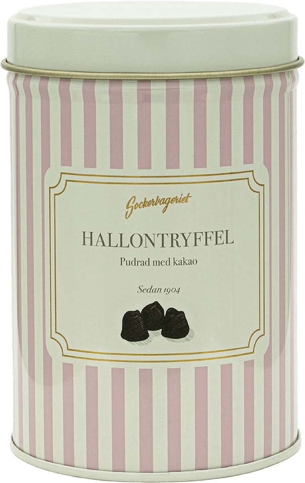 Tryfflar i plåtburk, från Sockerbageriet, i färgen Hallon.