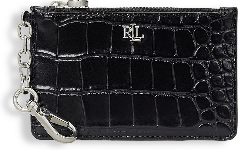 Croc-Embossed Leather Zip Card Case