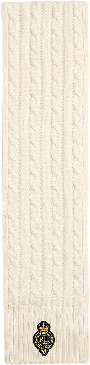 Crest-Patch Cable-Knit Scarf, från Lauren Ralph Lauren, i färgen Cream.