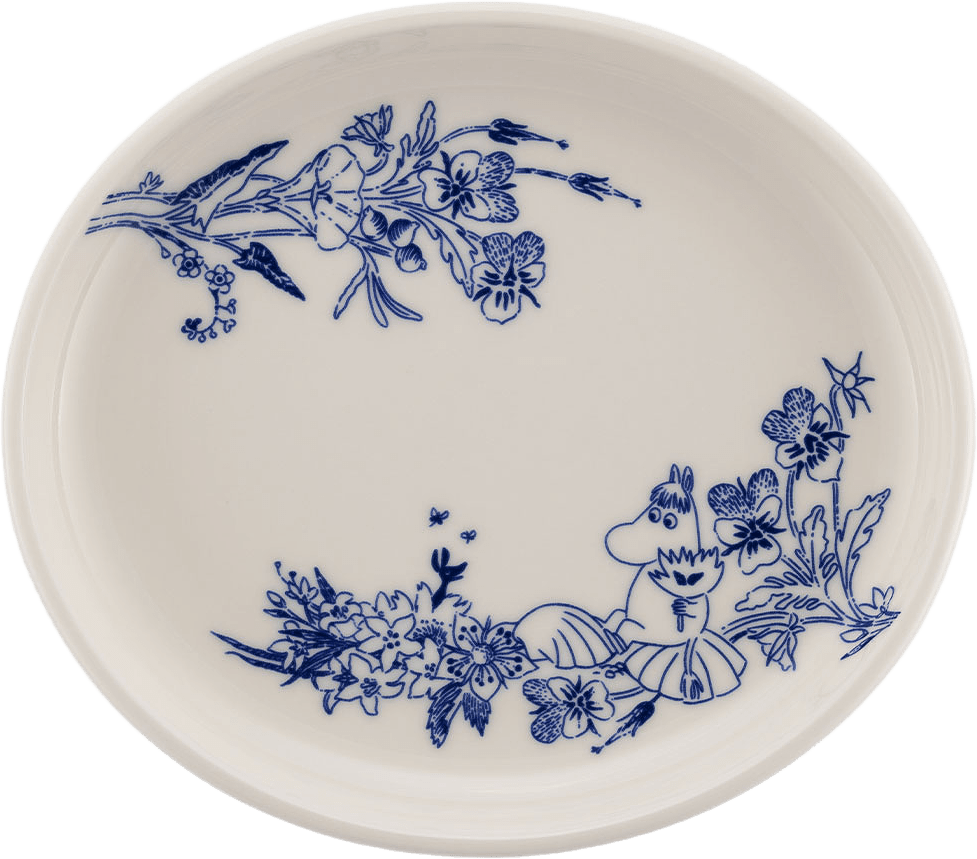 Oval Moomin, från Arabia, i färgen Blå/Vit.