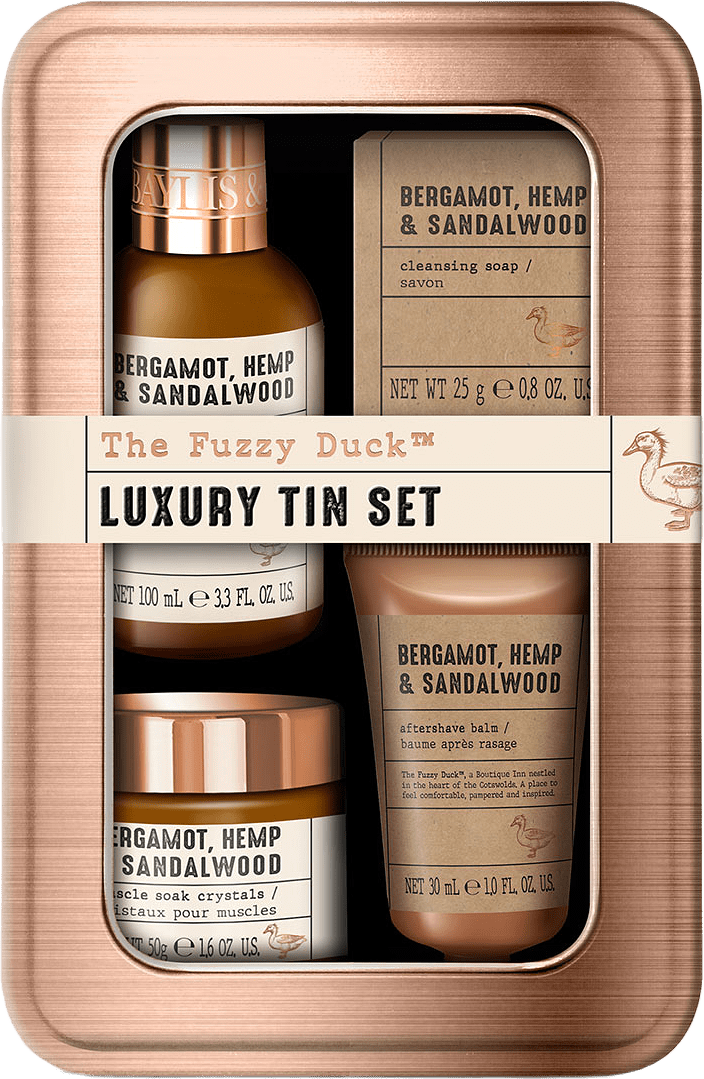 The Fuzzy Duck Men's Bergamot, Hemp & Sandalwood Tin Gift Set