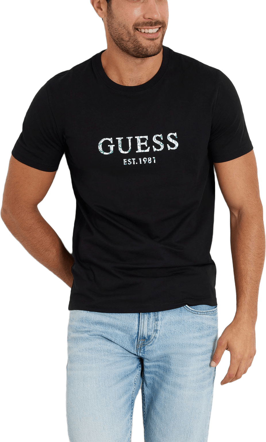 Ss Cn Guess Iridesce T-Shirt, från Guess, i färgen Jet Black A996.