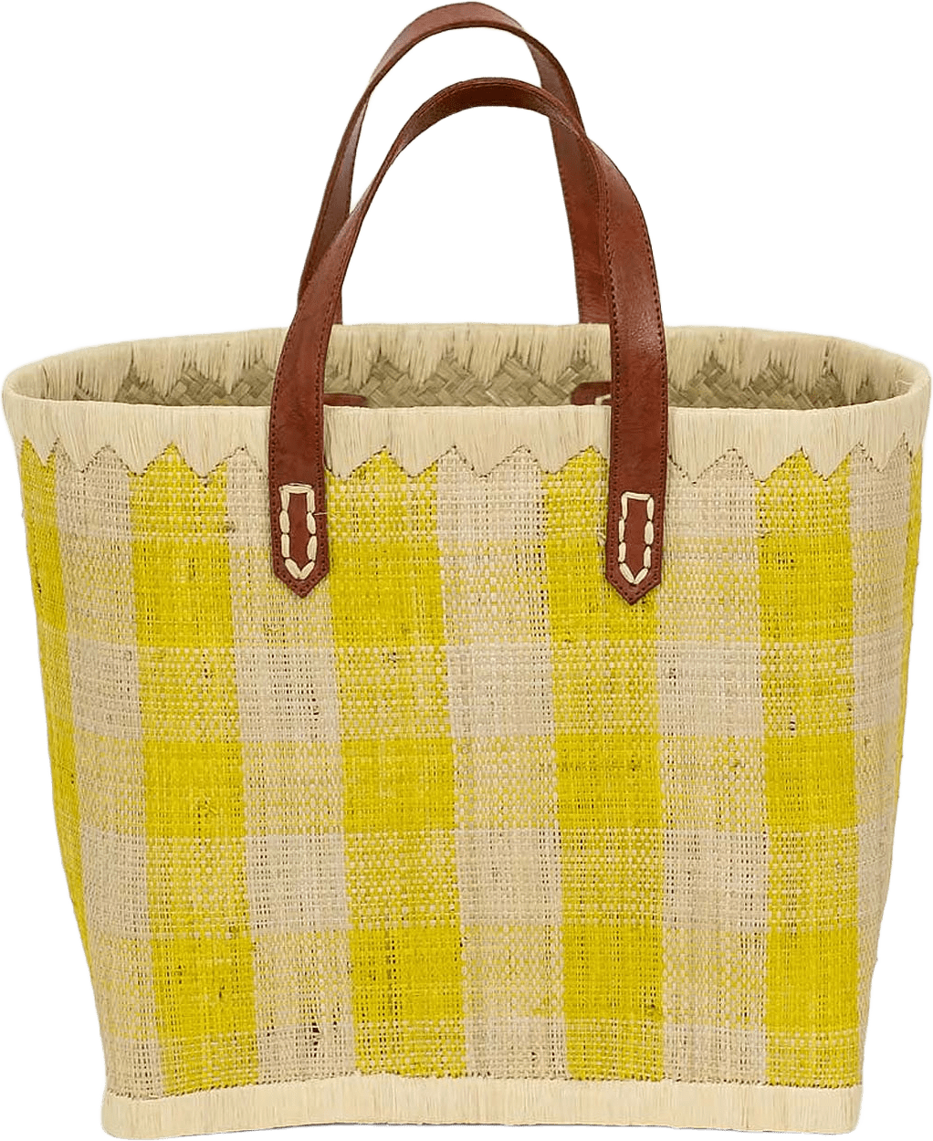 RAFFIA Väska rutig L, från A World of Craft, i färgen Gul/Natur.