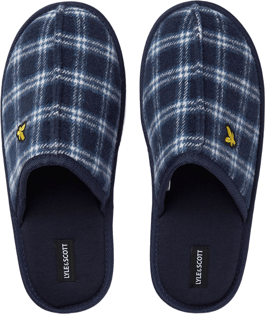 Ambrose Mule Slipper, från Lyle & Scott, i färgen Peacoat Check.
