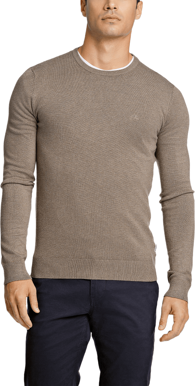 Lindbergh Ecovero L/S o-neck knit Knit, från Lindbergh, i färgen Dk Sand Mel.