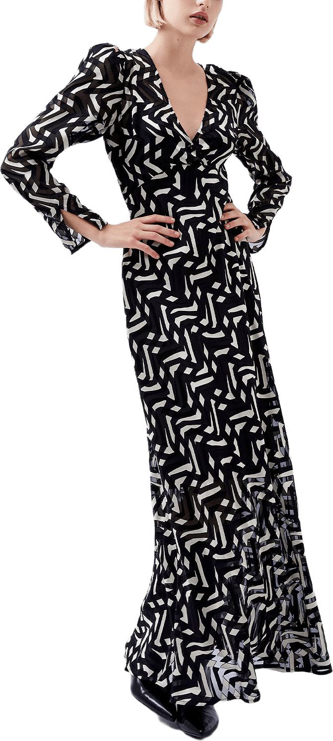 Diandra Satin Dress, från French Connection, i färgen Black/Cream.