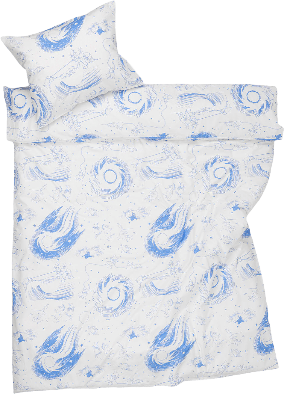 Mumin bäddset 150x210 cm, från Arabia, i färgen Komet-blå/Vit.
