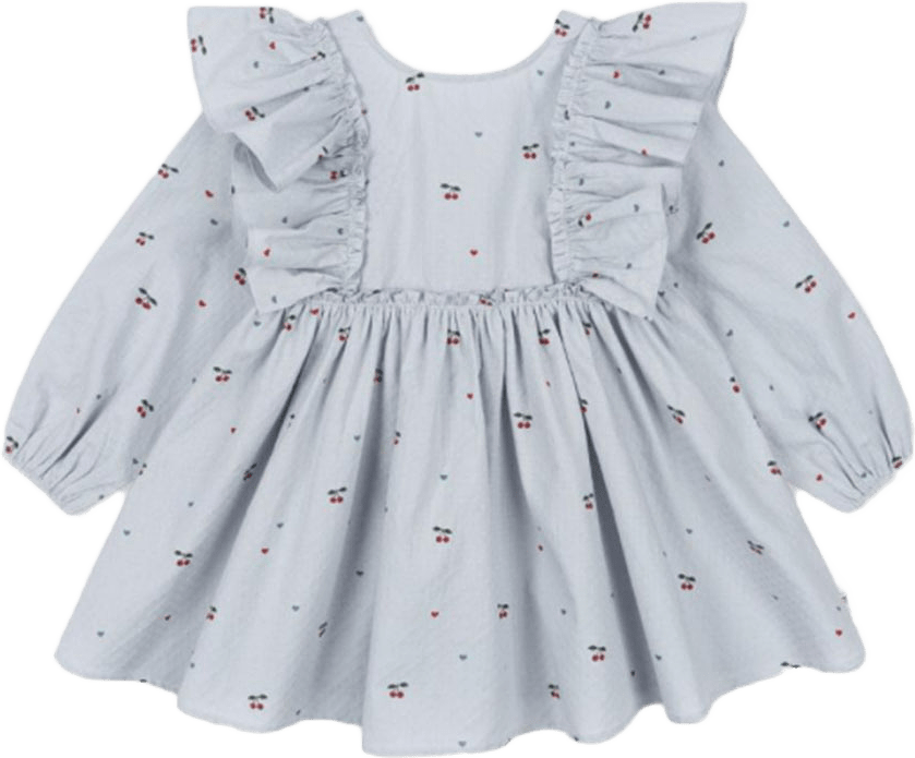 Evia Ls Bow Dress, från Konges Sløjd, i färgen Cherry Blue Coeur.