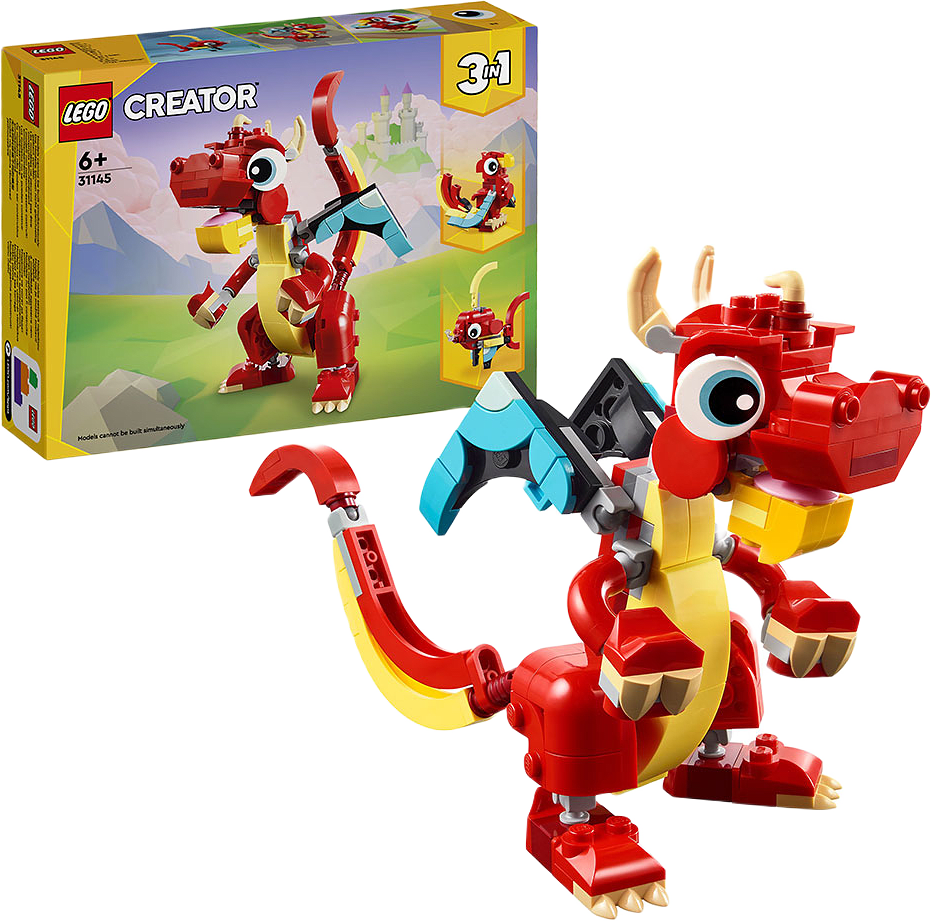 Röd drake 3-i-1-djurlekset 31145, från LEGO.