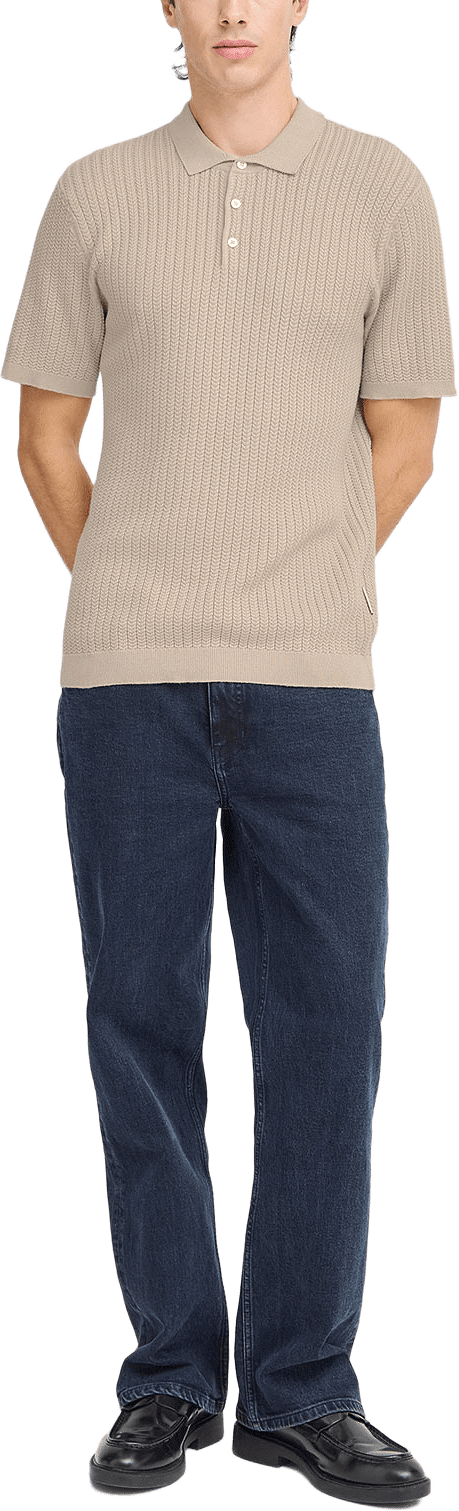 Cfkarl Structured Knit Polo Pullover, från Casual Friday, i färgen Plaza Taupe.