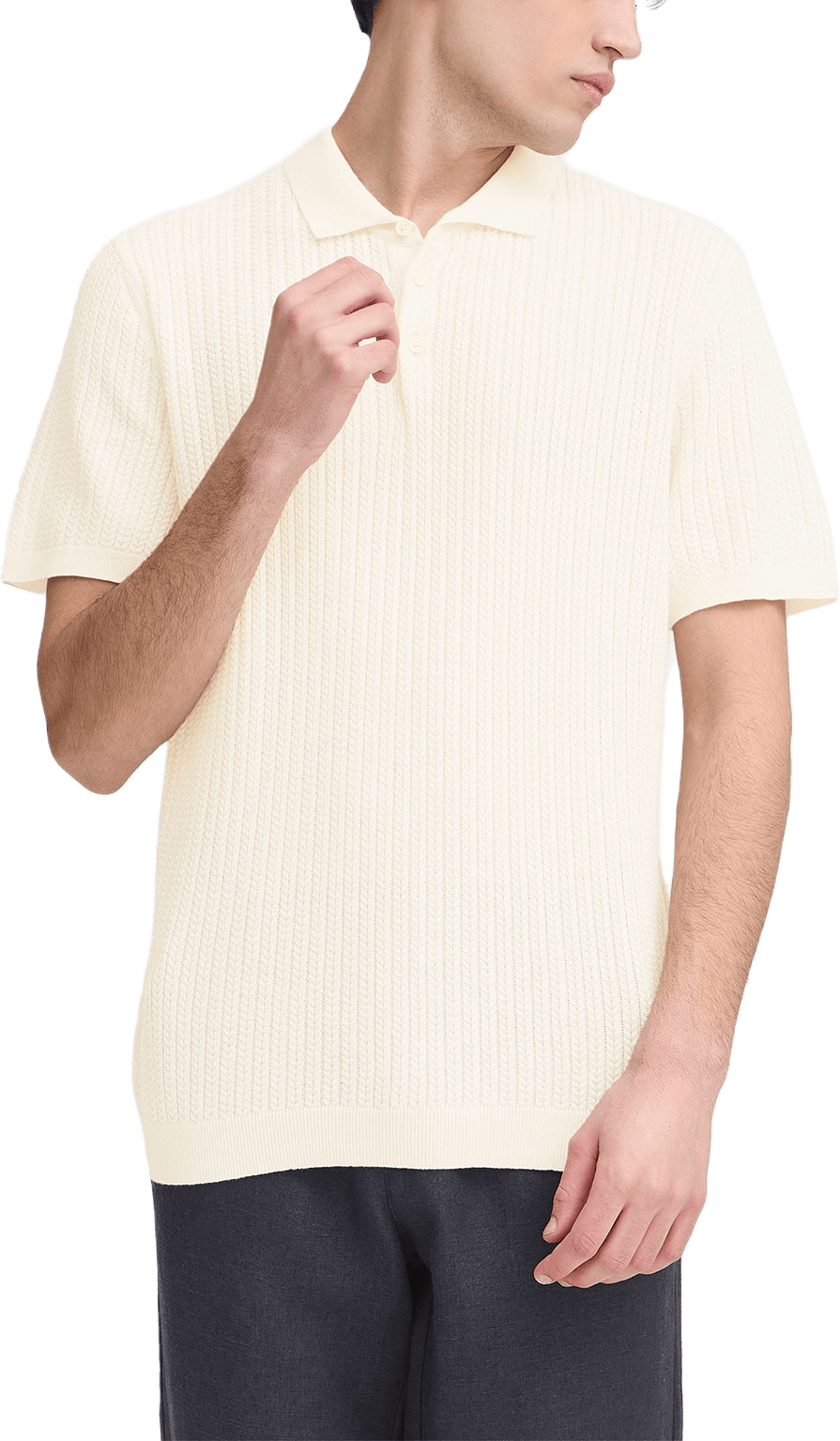 Cfkarl Structured Knit Polo Pullover, från Casual Friday, i färgen Egret.