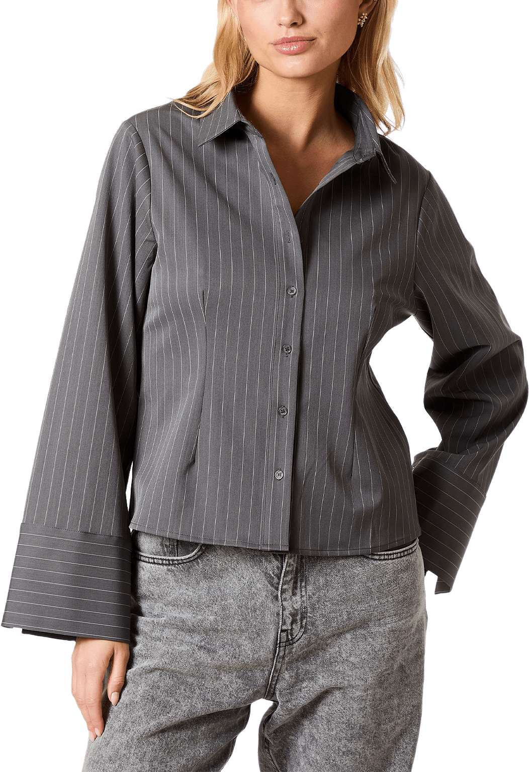 Rosa Pinstripe Shirt, från Neo Noir, i färgen Grey.