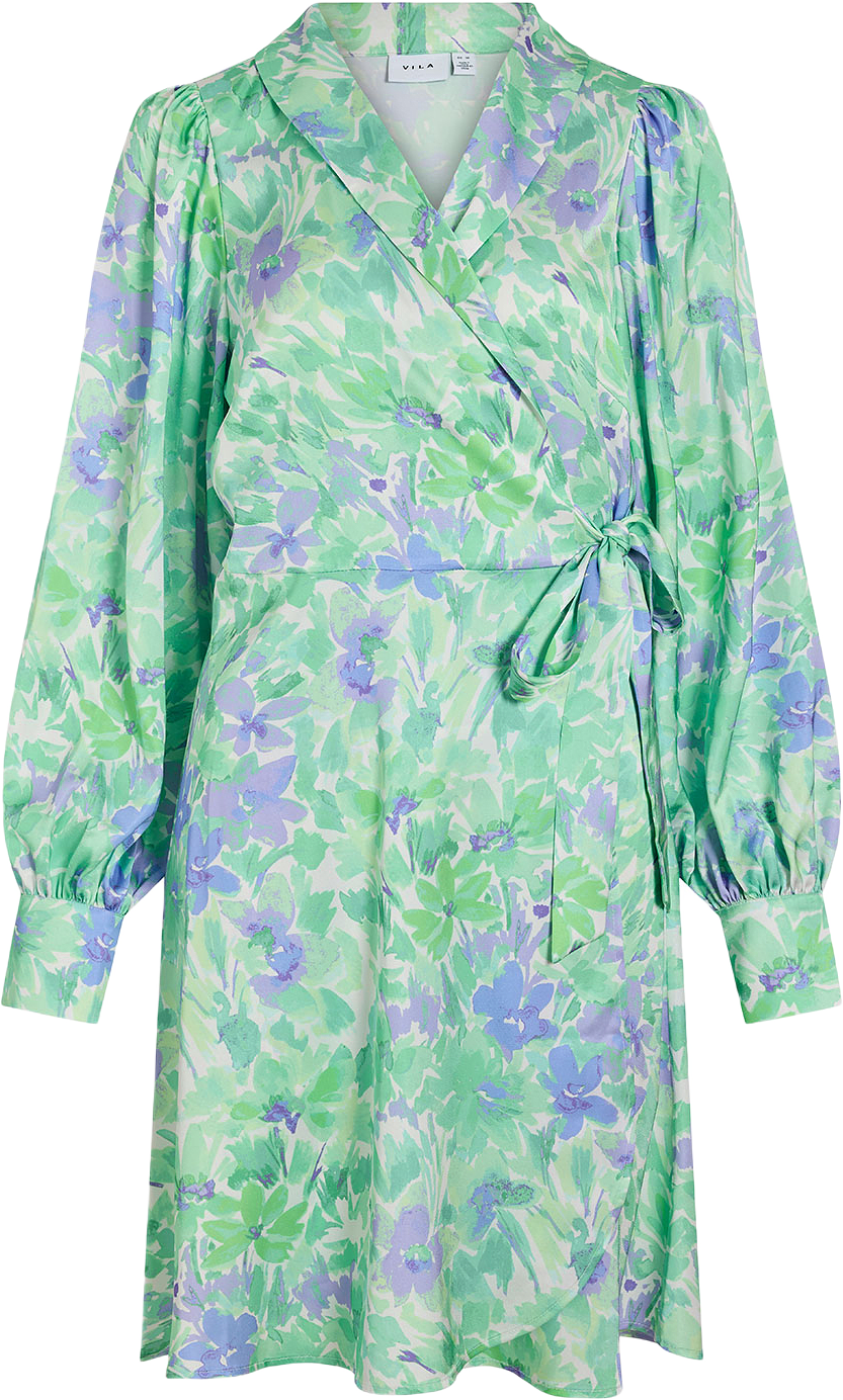 VIENNA RAVENNA SHORT WRAP DRESS, från Vila, i färgen Summer Green Flowers.