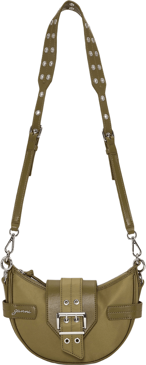 Bucky Bag Small Crossbody Nylon, från GANNI, i färgen Military Olive.