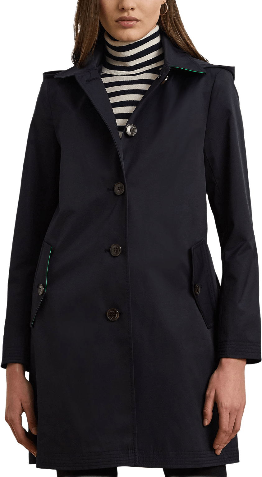 Hooded Cotton-Blend Balmacaan Coat, från Lauren Ralph Lauren, i färgen Dk Navy.