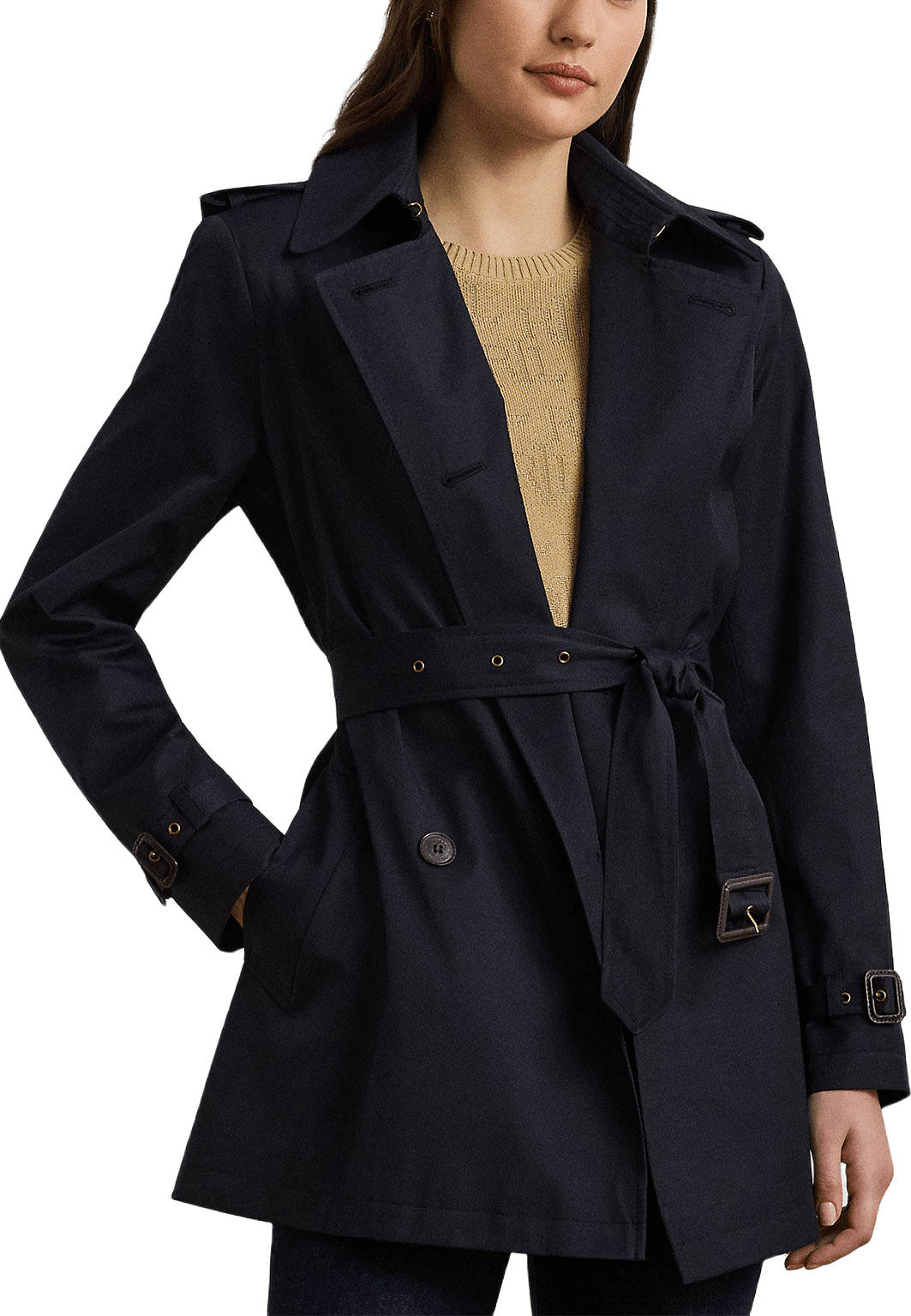 Double-Breasted Cotton-Blend Trench Coat, från Lauren Ralph Lauren, i färgen Dk Navy.