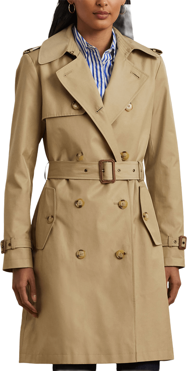 Double-Breasted Cotton-Blend Trench Coat, från Lauren Ralph Lauren, i färgen Birch Tan.