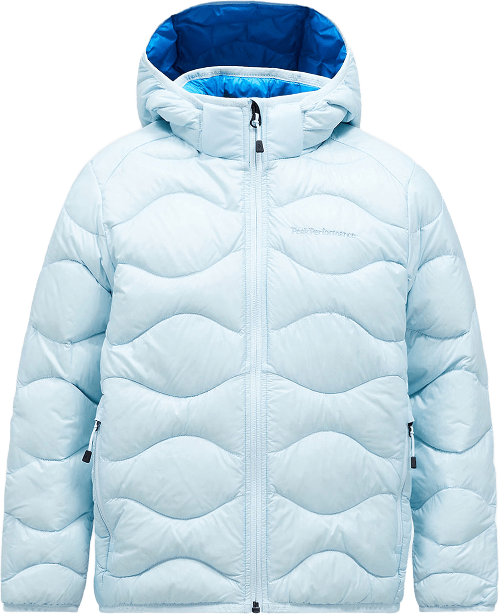 Jr Helium Down Hood Jacket, från Peak Performance, i färgen Cloud/Brilliant Blue/.