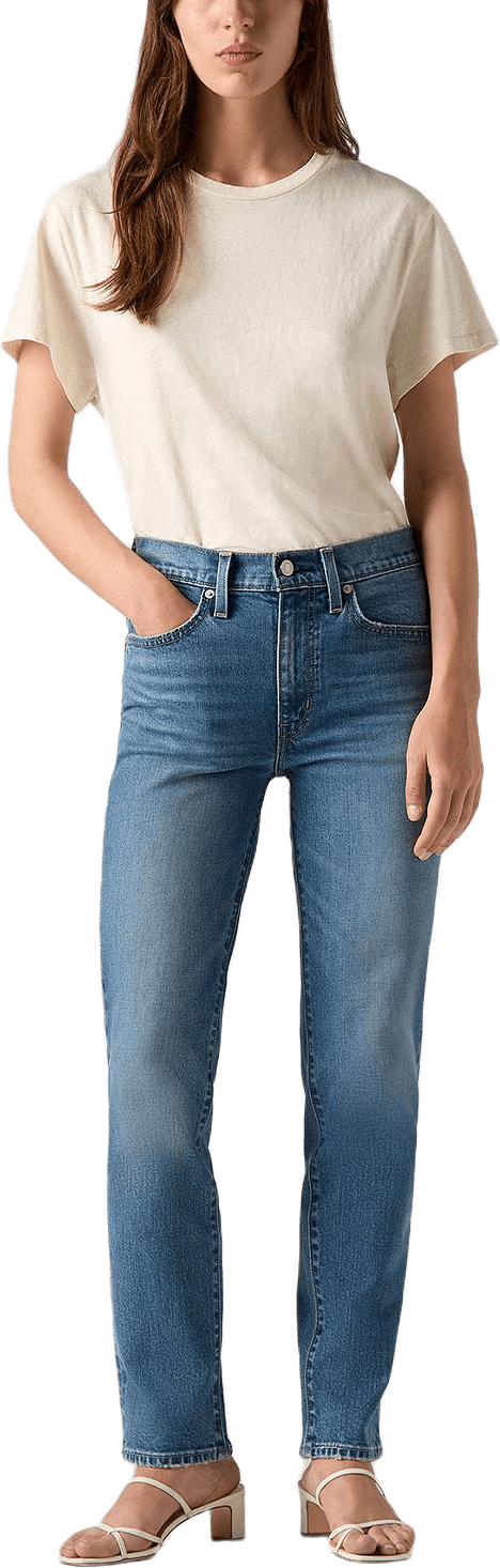 724™ High Rise Straight Jeans, från Levi's, i färgen Med Indigo - Worn In.