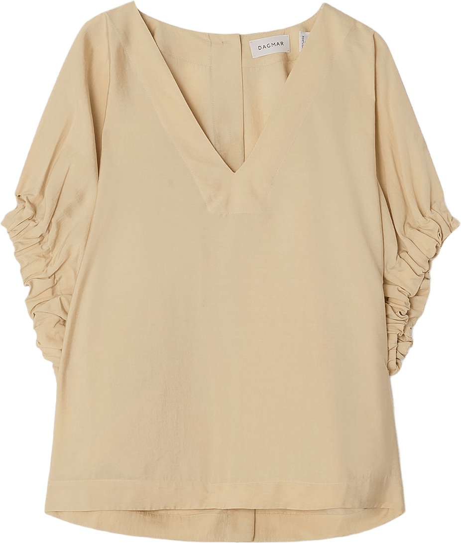 ROUCHED V-NECK TOP, från Dagmar, i färgen Desert Sand.