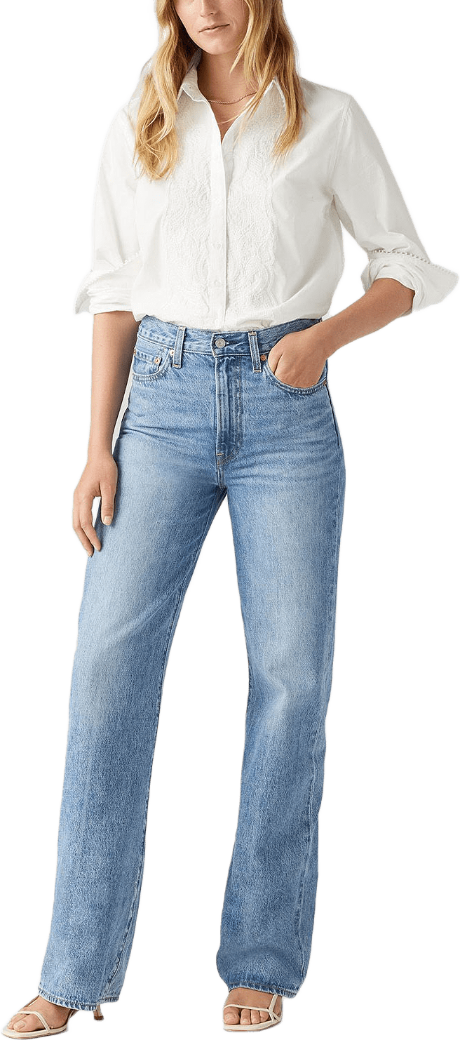 Ribcage Wide Leg Jeans, från Levi's, i färgen Med Indigo - Worn In.