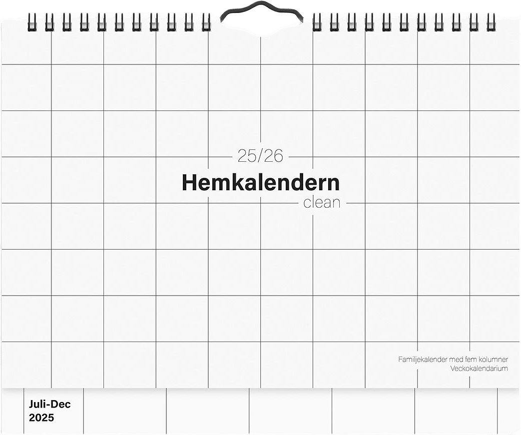 Väggkalender 25/26 Hemkalendern Clean, från Burde, i färgen Svart.