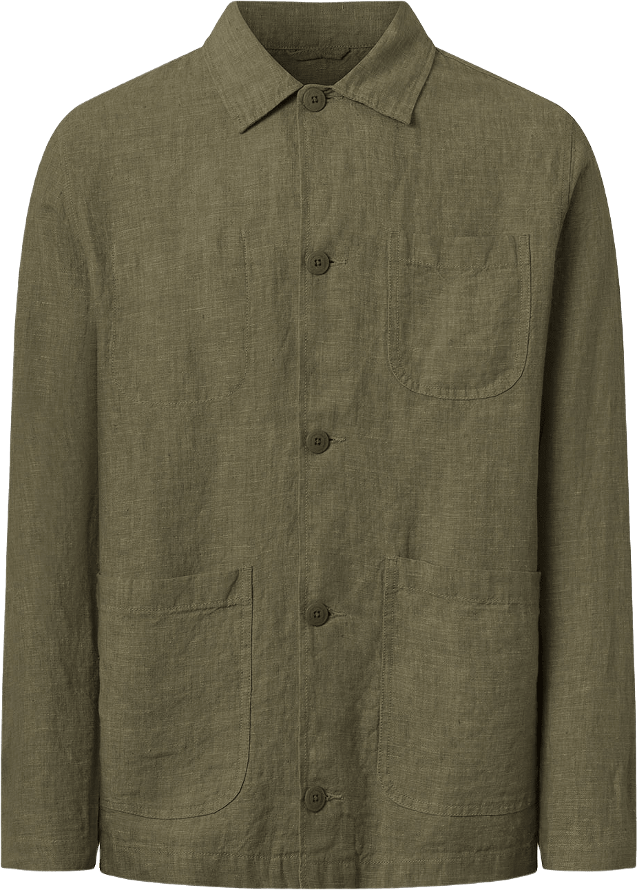 Linen Overshirt, från Knowledge Cotton Apparel, i färgen Burned Olive.