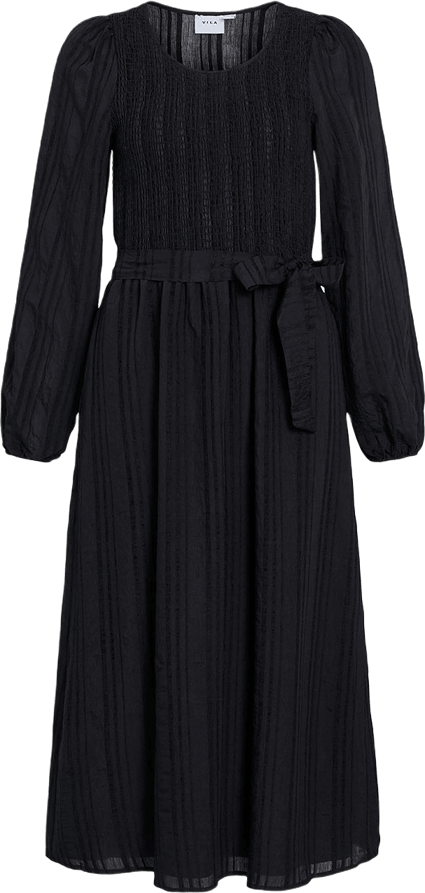 VILUMINA O-NECK L/S MIDI DRESS, från Vila, i färgen Black Beauty.