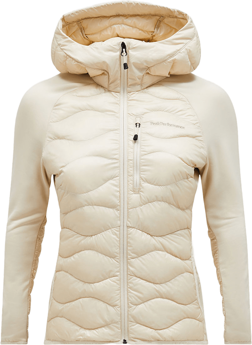 W Helium Down Hybrid Hood, från Peak Performance, i färgen Sand Fog.