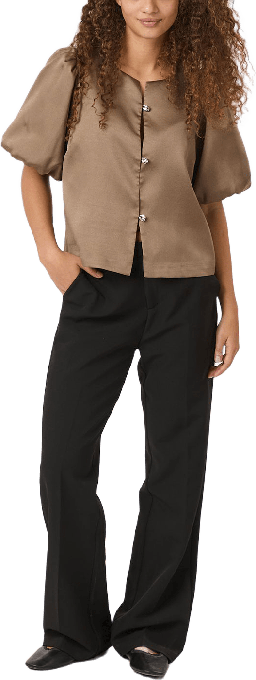 Aisa Dull Satin Blouse, från Neo Noir, i färgen Dark Taupe.