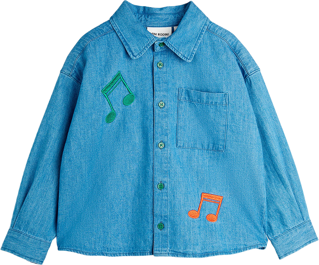 Note embroidered lightweight denim Long-sleeve shirt, från Mini Rodini, i färgen Blue.