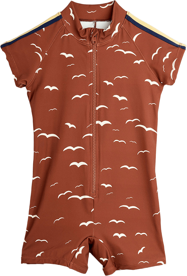 Seagull Short-sleeve uv suit, från Mini Rodini, i färgen Brown.